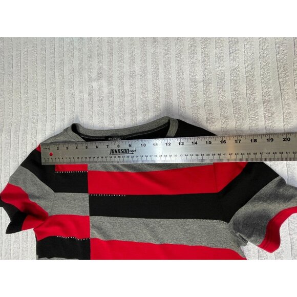 St. John Womens P/S Round Neck Short Sleeve Striped Tunic Top Gray Red Black - Picture 5 of 10